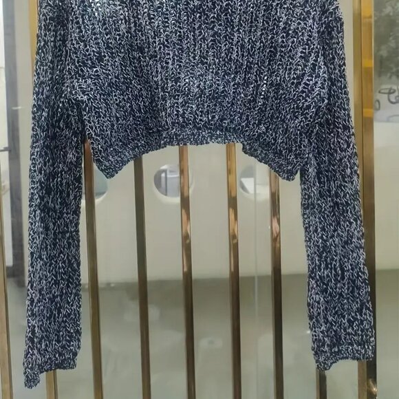 Y2K Black Marled Knitted Long Sleeves Crop Top - Picture 5 of 5